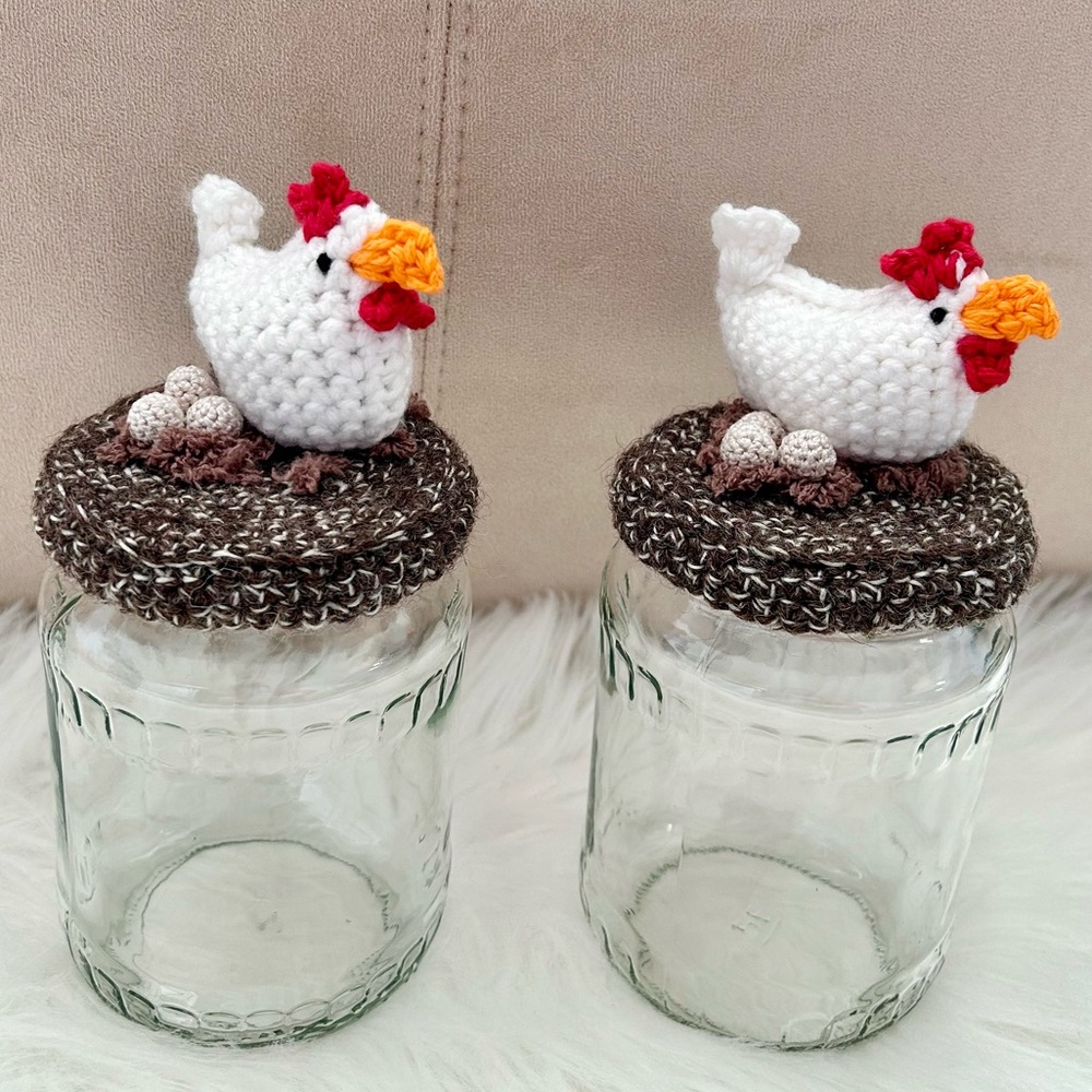 Set of 2 | Handmade Functional Chicken and Eggs Airtight Jars